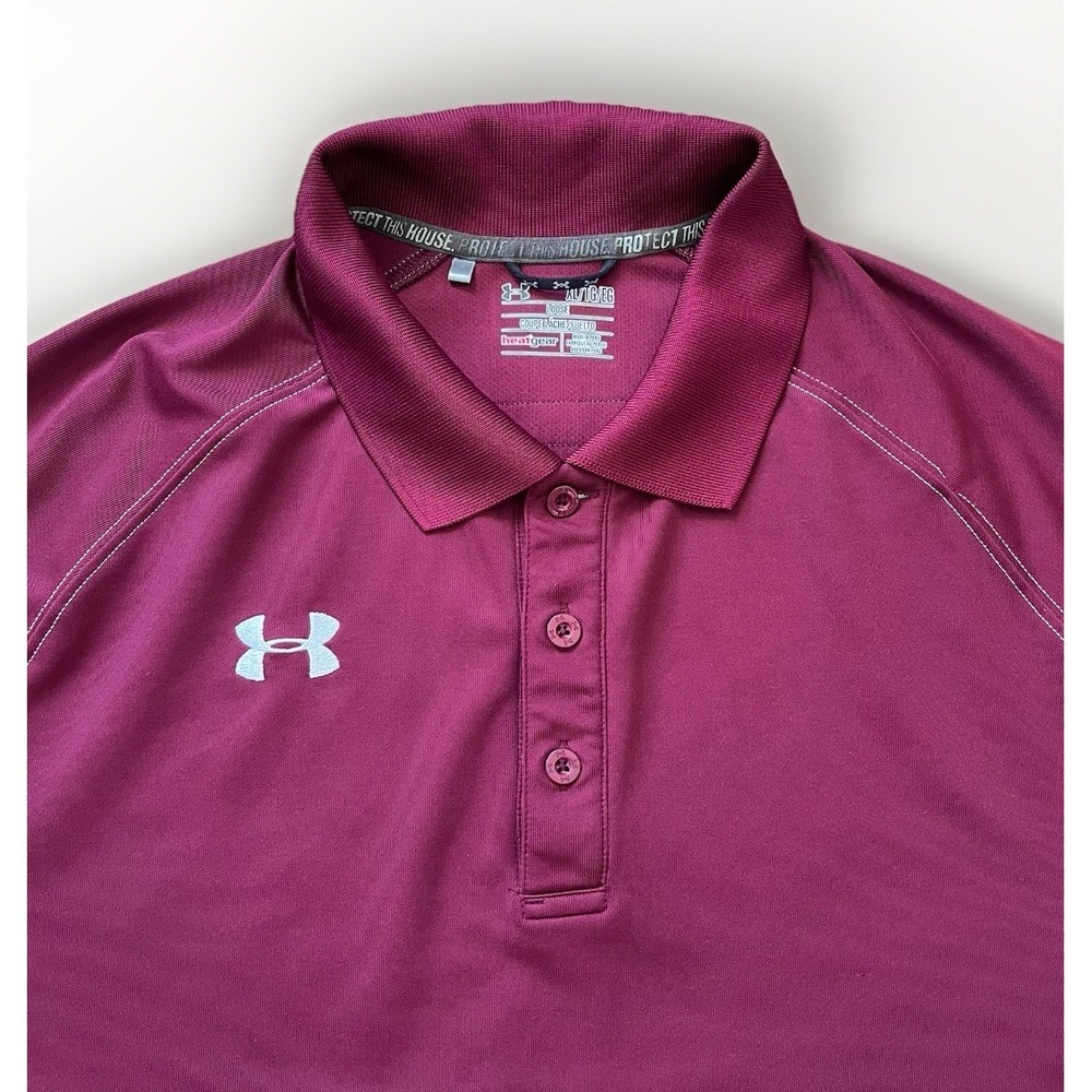 Under Armour Golf Polo Shirt Mens XL Burgundy And White Loose Heatgear Shirt